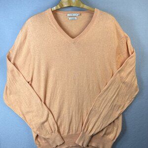 Peter Millar‎ Sweater Men’s L Orange V-Neck Luxury Blend 95% Cotton 5% Cashmere